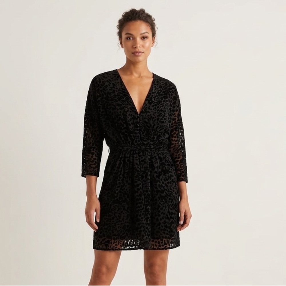 Suncoo Sz L Black Leopard Burned Velvet Mini Dress